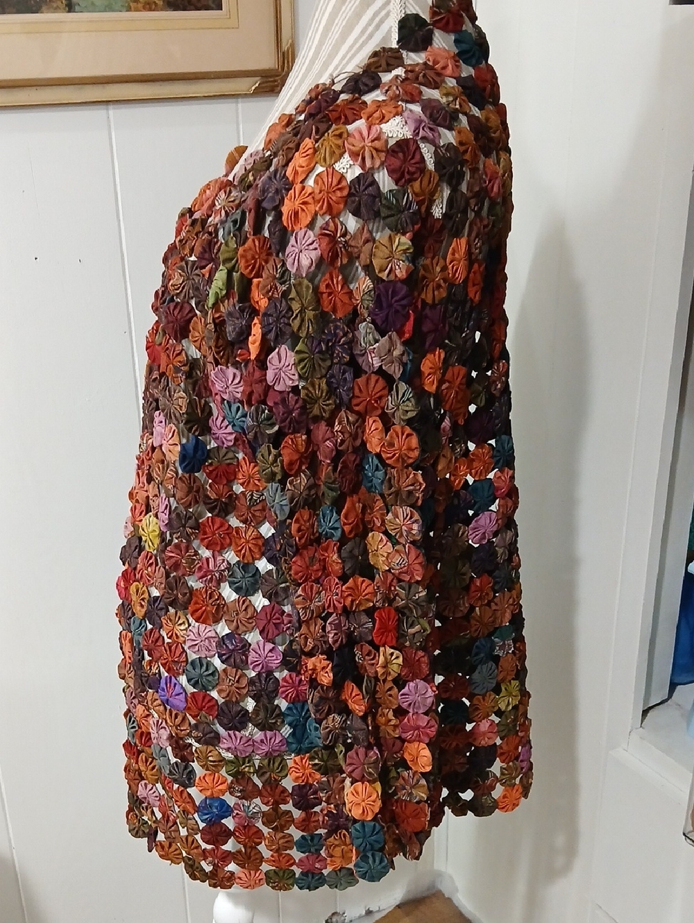 Vintage YoYo Quilt Rosettes Open Cardigan Boho Cottagecore Jacket Sz Med - Picture 2 of 10